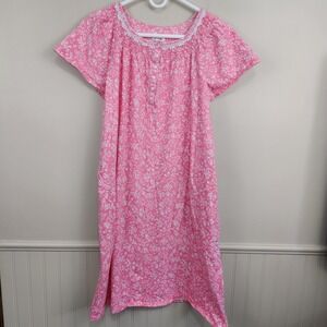 ARIA 100% Cotton Short Sleeve Scoop Neck Floral Nightgown Pocket Pink SZ L 12/14